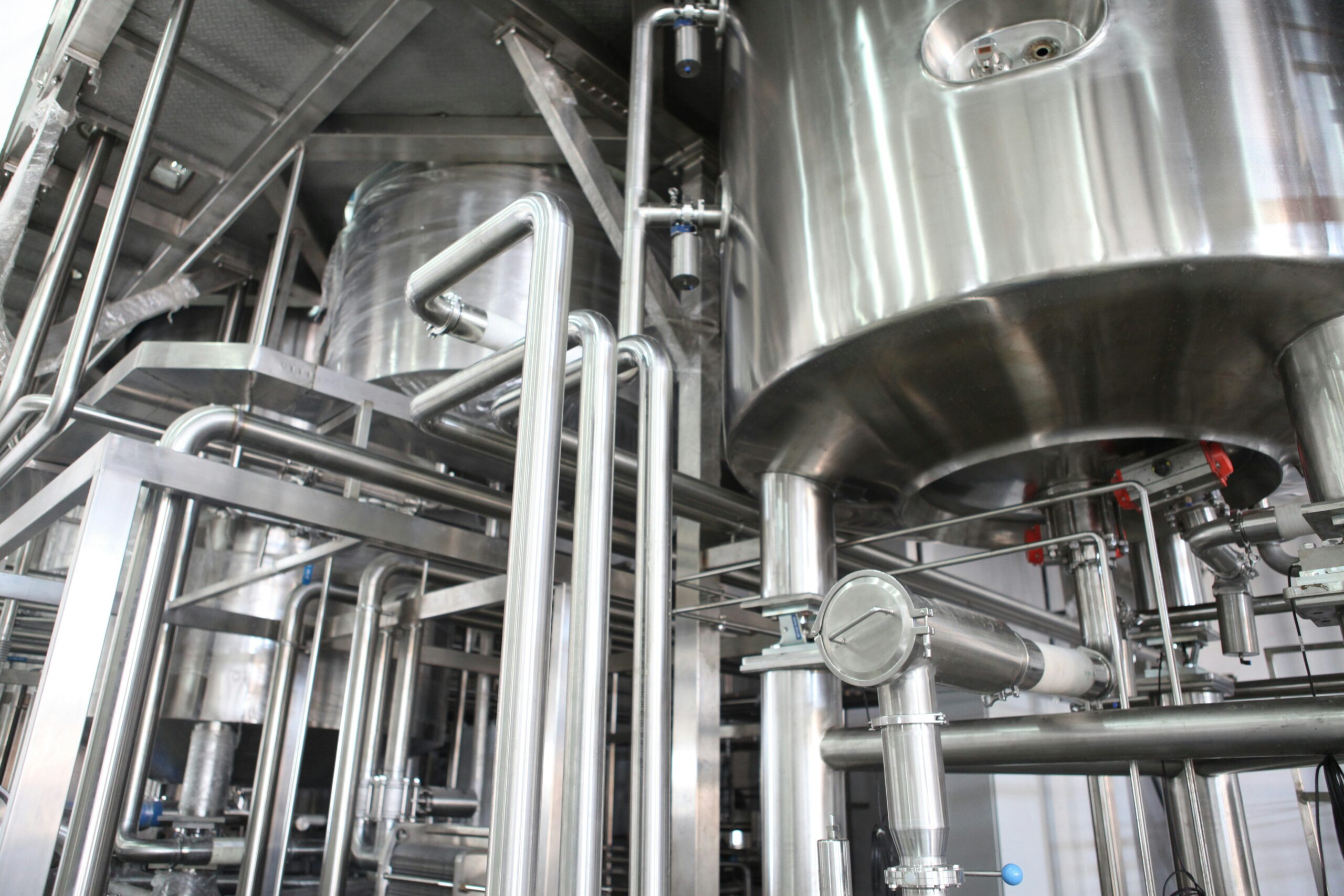 Stainless steel process vessels and piping in a pharmaceutical plant